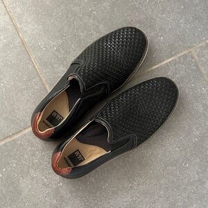 Black Woven Slip-On Men's Shoes
